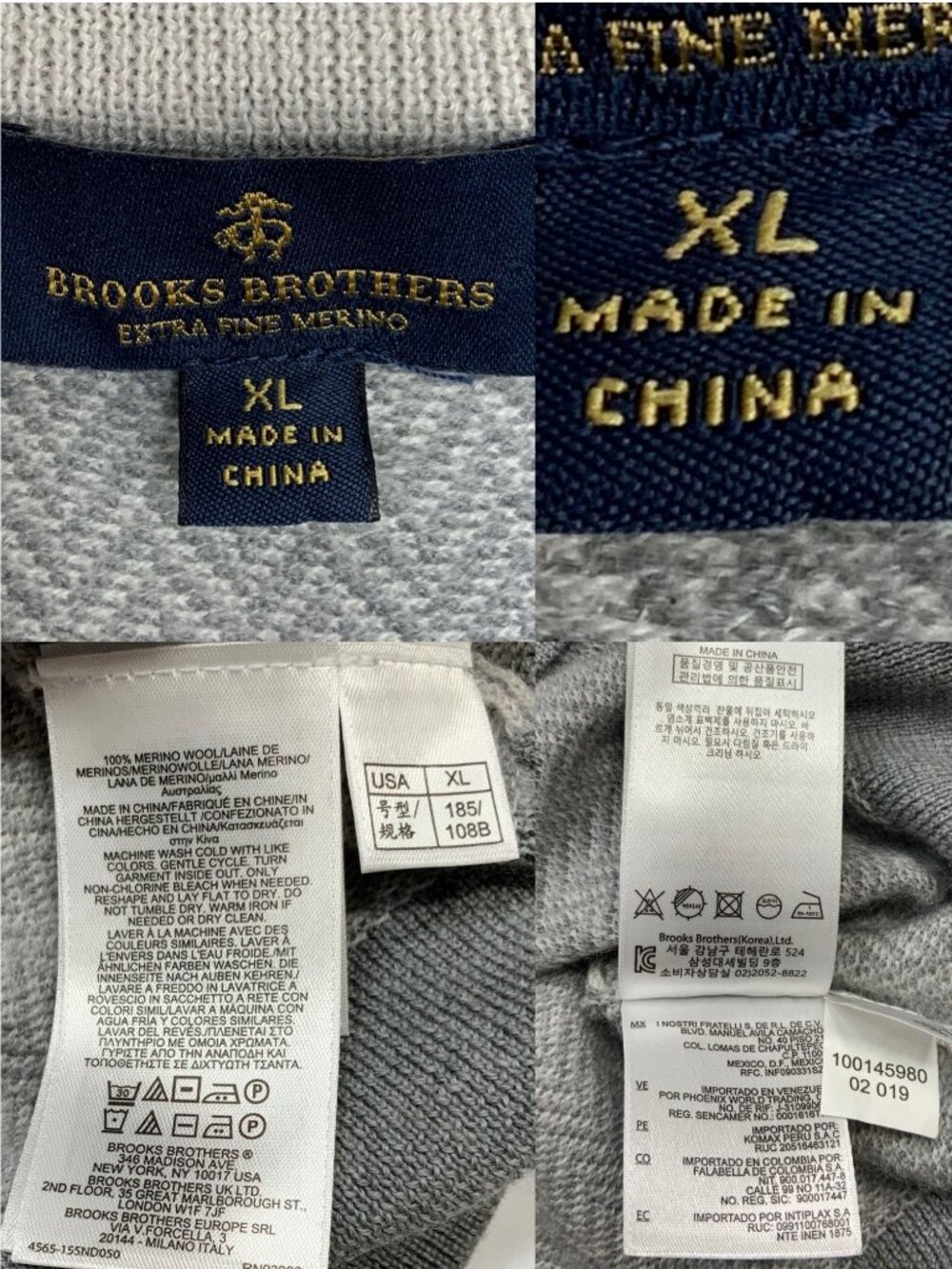 Brooks Brothers Merino Wool Quarter Zip Pullover Sweater XL Gray - Picture 6 of 13
